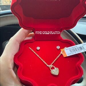 Gold Plated Heart Necklace and Earring Set